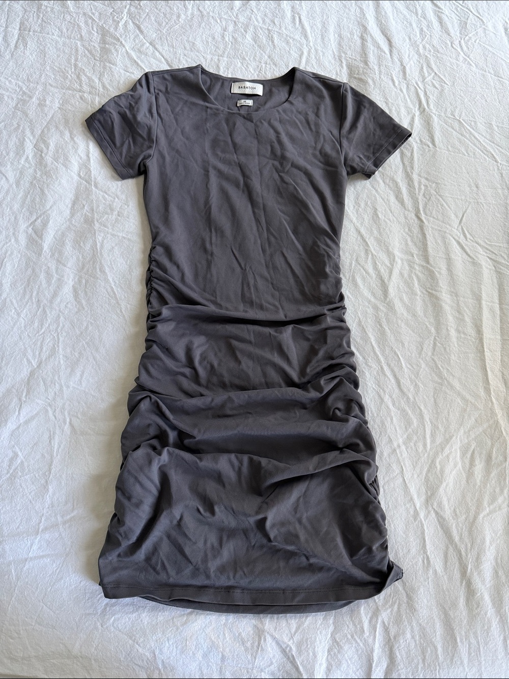 Babaton Charcoal Ruched Short Sleeve Mini Dress